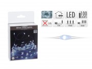 100 LEDes fényfüzér ezüstdrót hidegfehér beltéri elemes 505cm AX8701040