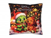 202612 Karácsonyi díszpárna Zöld manó +kutya 30cm