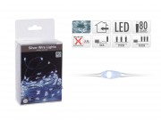 80 LEDes fényfüzér ezüstdrót fehér beltéri elemes 405cm AX8701030