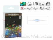 80 LEDes fényfüzér ezüstdrót színes beltéri elemes 405cm AX8703030