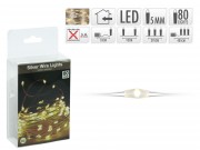 80 LEDes fényfüzér melegfehér ezüstdrót elemes 405cm AX8702030
