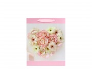 Ajándéktasak rózsaszín szív virág közép 18x10x23cm 338513