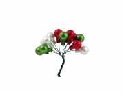 Bogyós pick dekoráció piros/fehér/zöld 12db 1,5cm 454062