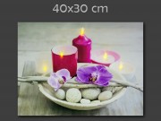 CQ00857 5 LEDes világító falikép pink orchidea + gyertya 40x30cm