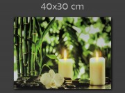 CQ00858 2 LEDes világító falikép bambusz +gyertyák 40x30cm