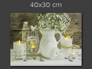 CQ00871 4 LEDes világító falikép Fehér virág kancsóban 40x30cm