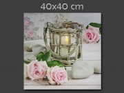 CQ00873 LEDes világító falikép rózsaszín rózsa +gyertya 40x40cm