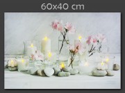 CQ00875 10 LEDes világító falikép rózsaszín virágos köves 60x40cm