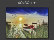 CQ00899 LEDes világító falikép csónak a naplementében 40x30cm