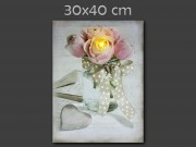 CQ00900 1+60 LEDes világító falikép Rózsacsokor üvegben 30x40cm