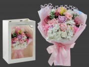 CQ00976 Szappanrózsa virágcsokor dísztasakban rózsaszín 23x30cm