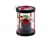 CQ00985 Szappanrózsa virágcsokor henger dobozban fekete/piros 15x20cm