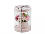 CQ00987 Szappanrózsa virágcsokor henger dobozban rózsaszín 15x20cm