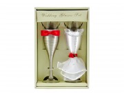 CQ01129 Esküvői pezsgőspohár 2db ezüst/fehér/piros