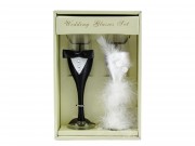 CQ01137 Esküvői pezsgőspohár 2db tollas fekete/fehér