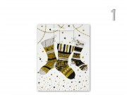 CQ01460 Karácsonyi dísztasak fekete/fehér/arany glitteres közép 18x10x23cm 4f