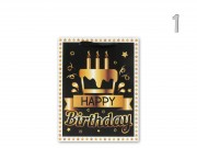CQ01616 Ajándéktasak fekete/arany Happy Birthday közép 18x8x23cm 4f