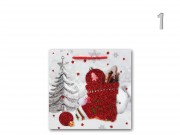 CQ01698 Karácsonyi dísztasak fehér/piros glitteres kicsi 15x6x14,5cm 4f