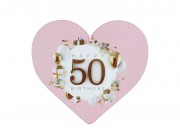 CQ02361 Szív tábla 50 Happy Birthday rózsaszín 22x20cm