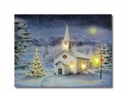 CQ02538 4 +24 LEDes világító falikép karácsonyi templom 40x30cm