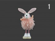 CQ02680 Nyuszi figura szőrös ruhában rózsaszín/fehér 23cm 2f