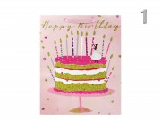 CQ02900 Ajándéktasak Happy Birthday rózsaszín/arany nagy 26x10,5x32cm 4f