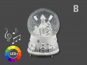 CQ05881 LEDes+zenélő karácsonyi havazós gömb fehér templom 15cm 4f