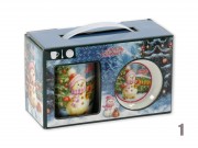 CQ06745 Karácsonyi bögre +alj +kiskanál hóemberes 3f