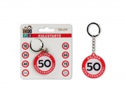 CQ07023 Kulcstartó kerek Boldog 50. Születésnapot 4x9cm