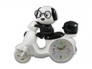 CQ07048 Ébresztőóra kutya motoron fekete/fehér 20x19cm