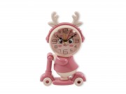 CQ07051 Asztali óra rózsaszín szarvas rolleren +hegyező 16cm