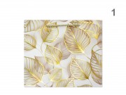 CQ07355 Ajándéktasak fekvő arany leveles nagy 32x12x26cm 4f