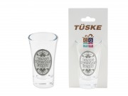 CQ07650 Pálinkás pohár fémcimkés Boldog Nyugdíjas Éveket