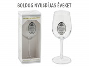 CQ07677 Borospohár fémcimkés Boldog Nyugdíjas Éveket
