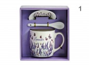 CQ07727 Bögre +alj +kiskanál Lavender pillangós 3,5dl