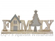 CQ2806 Family felirat  szürke-barna ház + fenyő 30x14cm