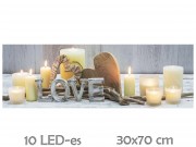 CQ4758 10 LED-es világító falikép Love + gyertyák 30x70cm