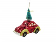 CQ5913 Karácsonyfadísz üveg autó+fenyő 10cm