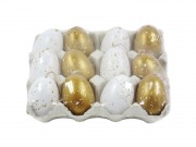 Dekor tojás tojástartóban fehér/arany 12db 6cm 068623