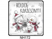 Hűtőmágnes 172 Boldog Karácsonyt rajzolt maci és hóember 7,5cm