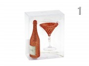 Karácsonyfadísz pezsgősüveg +pohár 13/10cm AWR201900 3f