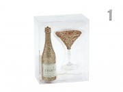 Karácsonyfadísz pezsgősüveg +pohár 2db 13/10cm AWR202500 4f