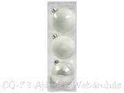 Karácsonyfadísz üveg gömb fehér 3db 8cm AVB510150