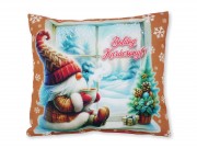 Karácsonyi díszpárna manó ablakban 30x26cm 001