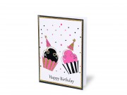 Képeslap Happy Birthday muffin glitteres + boríték 12x17cm 236650