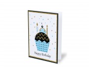 Képeslap Happy Birthday muffin kék glitteres + boríték 12x17cm 236643