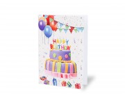 Képeslap Happy Birthday torta glitteres + boríték 12x17cm 236971