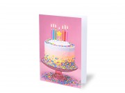 Képeslap Szülinapi torta rózsaszín glitteres + boríték 12x17cm 236674