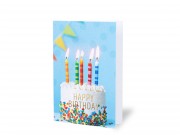 Képeslap torta kék Happy Birthday glitteres + boríték 12x17cm 236681