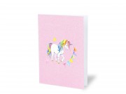 Képeslap unicornis rózsaszín glitteres + boríték 12x17cm 237299